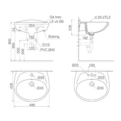 Chậu rửa lavabo treo tường Viglacera VTL3