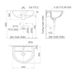 Chậu rửa lavabo treo tường Viglacera VTL3N