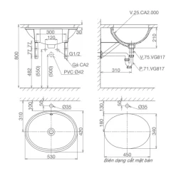 Chậu lavabo âm bàn Viglacera CA2