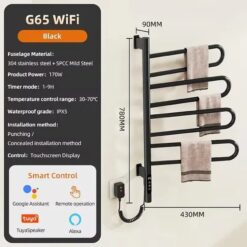 Giàn sấy khăn tắm khăn mặt màu đen kết nối APP điện thoại thông minh Miken G65B