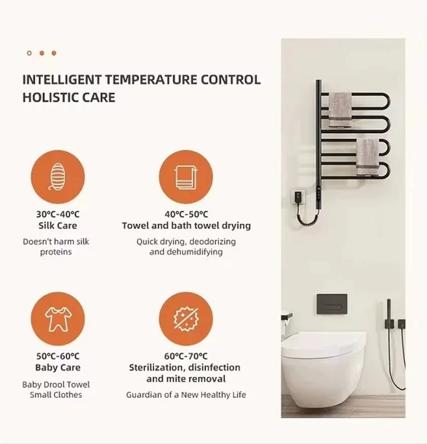Giàn sấy khăn tắm khăn mặt màu đen kết nối APP điện thoại thông minh Miken G65B 9 Giàn sấy khăn tắm khăn mặt màu đen kết nối APP điện thoại thông minh Miken G65B