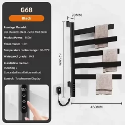 Giàn sấy khăn tắm khăn mặt màu đen kết nối APP điện thoại thông minh Miken G68B Wifi 12 Giàn sấy khăn tắm khăn mặt màu đen kết nối APP điện thoại thông minh Miken G68B Wifi