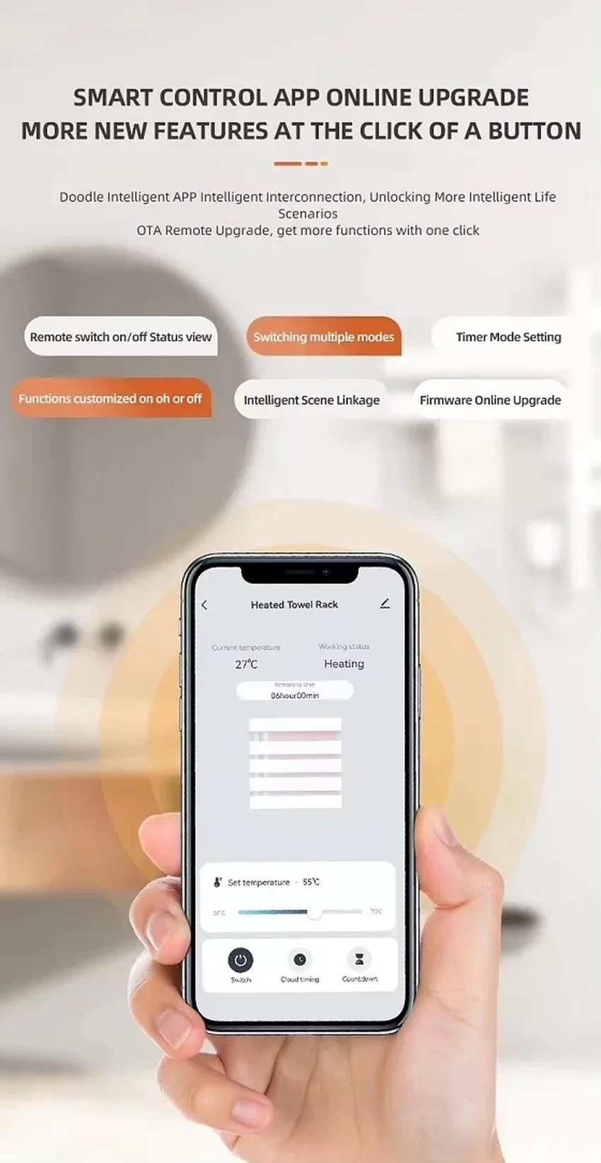 Giàn sấy khăn tắm khăn mặt màu đen kết nối APP điện thoại thông minh Miken G68B Wifi 9 Giàn sấy khăn tắm khăn mặt màu đen kết nối APP điện thoại thông minh Miken G68B Wifi