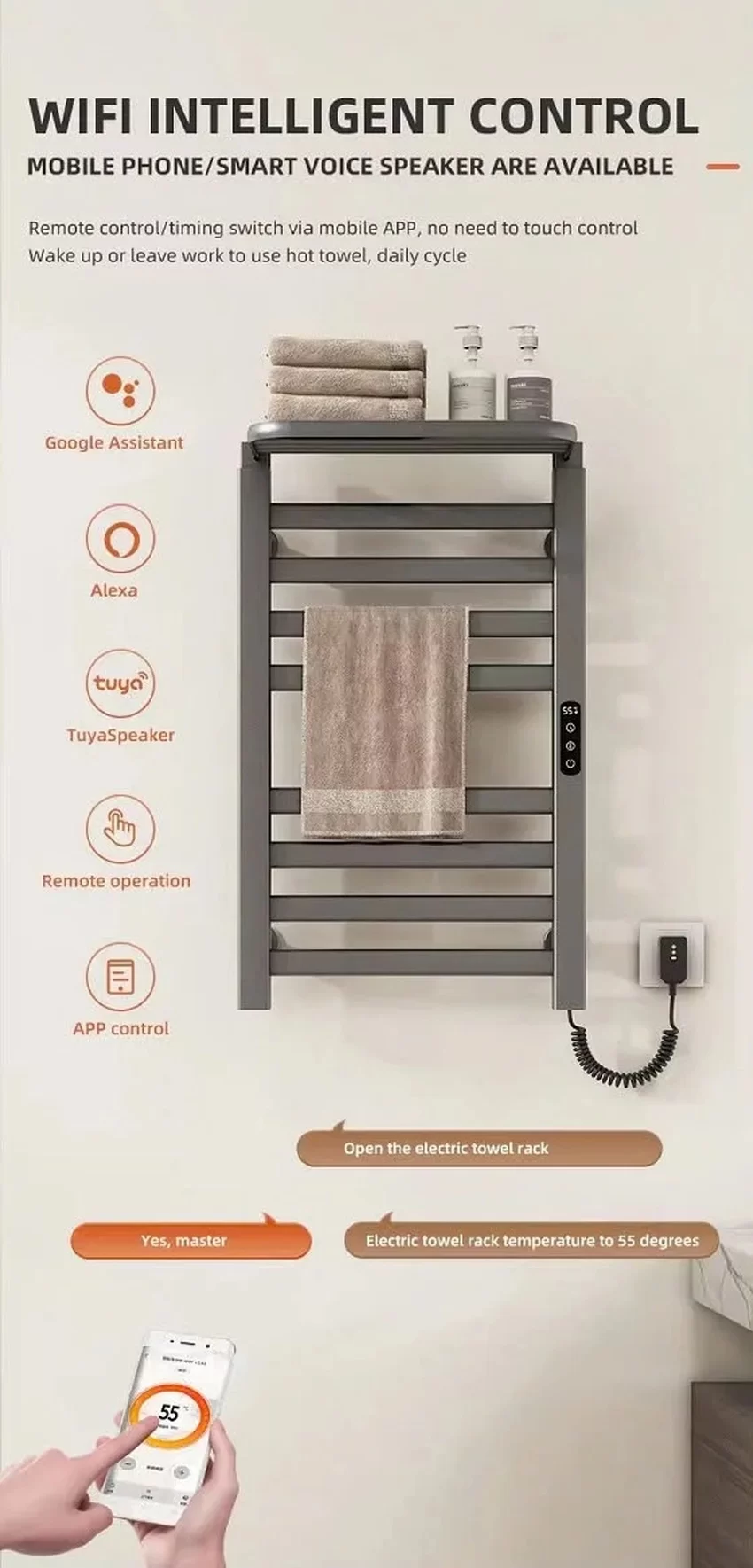 Giàn sấy khăn tắm khăn mặt màu đen kết nối APP điện thoại thông minh Miken R396B-Wifi 22 Giàn Sấy Khăn Màu Đen Miken R396B-Wifi