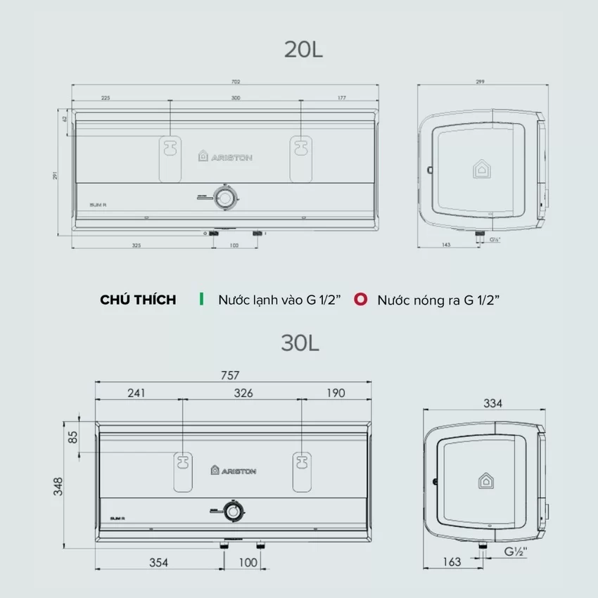 Máy nước nóng gián tiếp Slim3 R Ariston - SKU: SL3 20 R Máy nước nóng gián tiếp Slim3 R Ariston