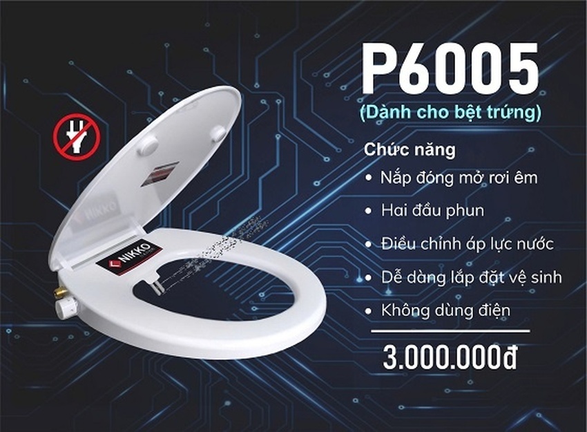 Nắp bồn cầu hình trứng rửa cơ Nikko P6005 10 Nắp bồn cầu hình trứng rửa cơ Nikko P6005