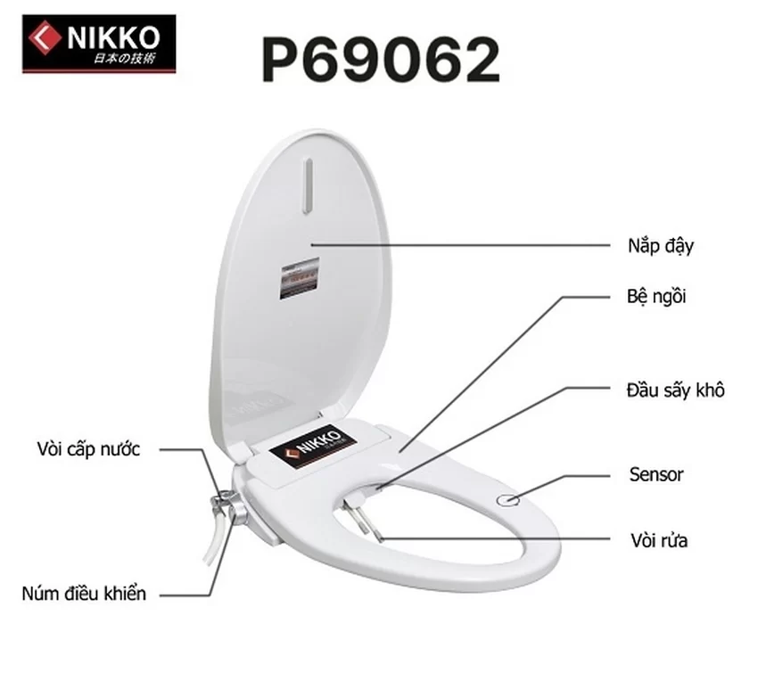 Nắp rửa điện tử thông minh cho bồn cầu Nikko P69062 15 Nắp rửa điện tử thông minh cho bồn cầu Nikko P69062
