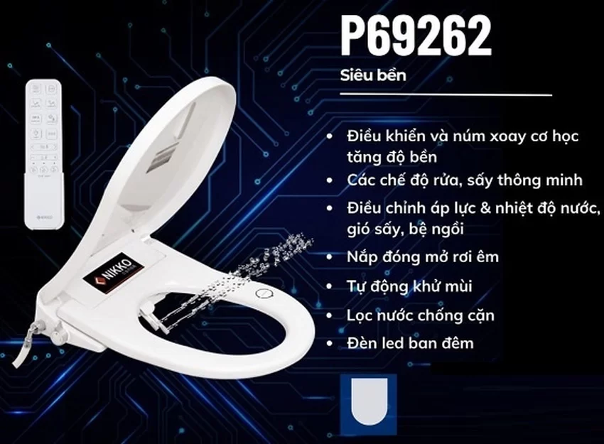 Nắp rửa điện tử thông minh cho bồn cầu Nikko P69262 - SKU: P69262 Nắp rửa điện tử thông minh cho bồn cầu Nikko P69262