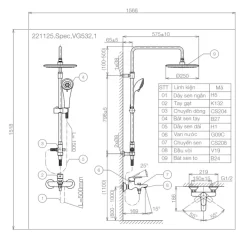 Sen ghép nóng lạnh có vòi Viglacera VG532.1 12 Sen ghép nóng lạnh có vòi Viglacera VG532.1