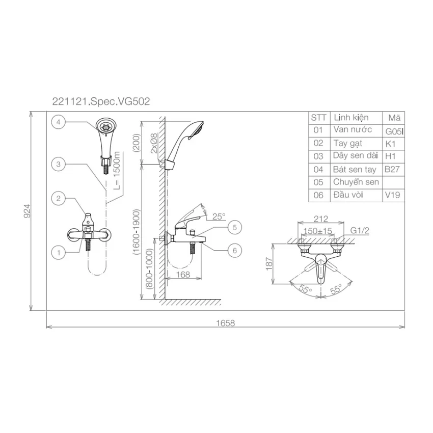 Sen tắm nóng lạnh Viglacera VG502.2 - SKU: VG502.2 Sen tắm nóng lạnh Viglacera VG502.2