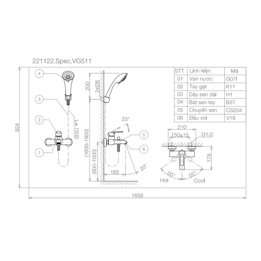 Sen tắm nóng lạnh Viglacera VG511 Sen tắm nóng lạnh Viglacera VG511 - SKU VG511