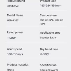 Vòi cảm ứng kết hợp máy sấy tay tốc độ cao HSD-A3871