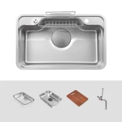 Chậu rửa chén Posco 304 Linen dập nổi Kluger KF7848FS - S78 Plus