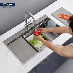 Chậu rửa chén Posco 304 Linen dập nổi Kluger KF8850FS Plus