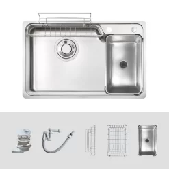 Chậu rửa chén Posco 304 Linen dập nổi Kluger KH8050FS Plus