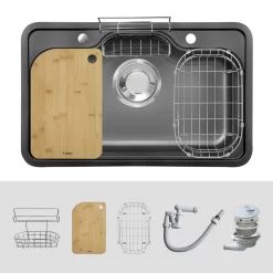 Chậu rửa chén Posco 304 Linen dập nổi Kluger KT8050FB – S80 Plus