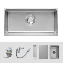 Chậu rửa chén Posco 304 Linen dập nổi Kluger KU8844FS Plus