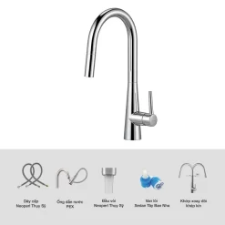 Vòi chậu bếp nóng lạnh dây rút MOZA Kluger KLF0009SC