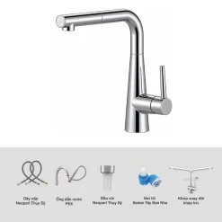 Vòi chậu bếp nóng lạnh dây rút MOZA Kluger KLF0013SC