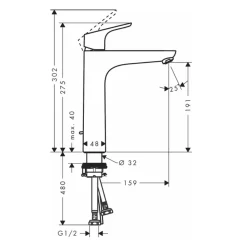 Vòi lavabo nóng lạnh Hansgrohe 31608007 HG Focus 190