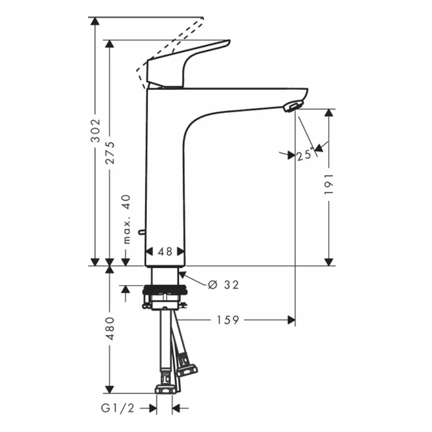 Vòi lavabo nóng lạnh Hansgrohe 31608007 HG Focus 190 Vòi lavabo nóng lạnh Hansgrohe 31608007 HG Focus 190