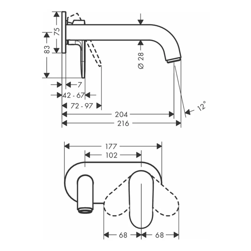 Vòi lavabo nóng lạnh Hansgrohe 71576007 HG Vernis Blend gắn tường (2 lỗ) 3 Vòi lavabo nóng lạnh Hansgrohe 71576007 HG Vernis Blend gắn tường (2 lỗ)