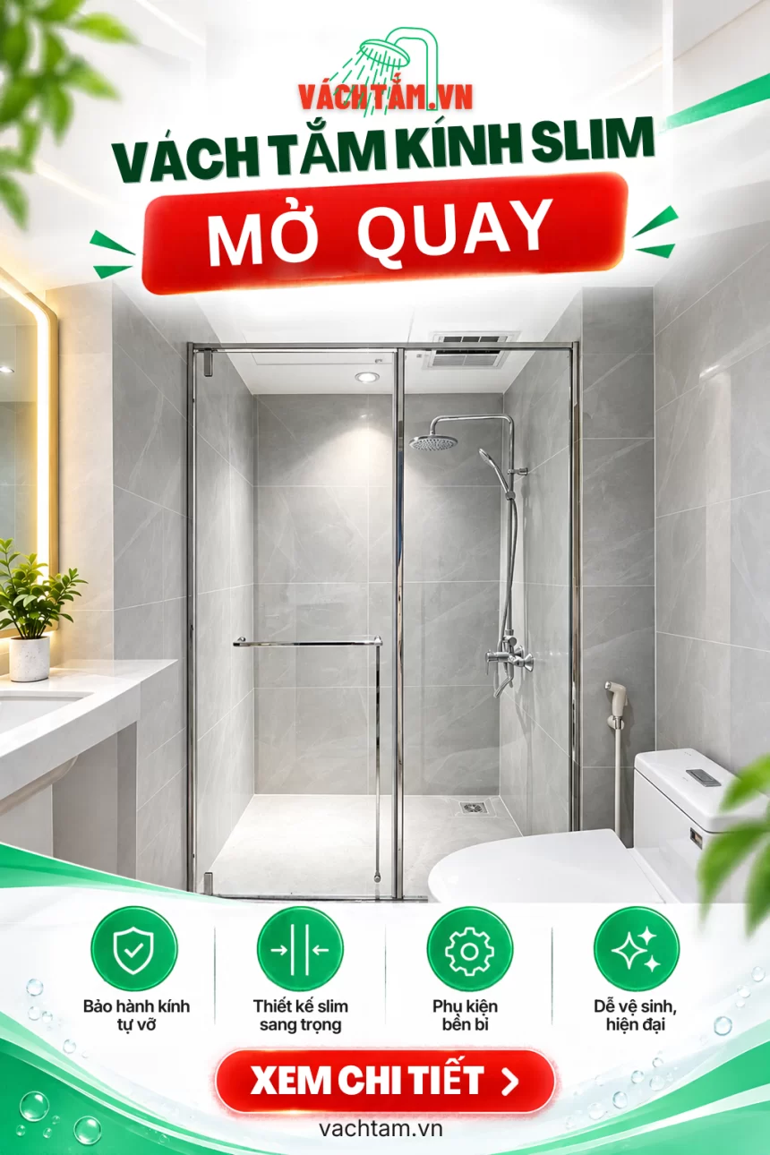 Vách tắm kính Slim mở quay 2 tấm kính